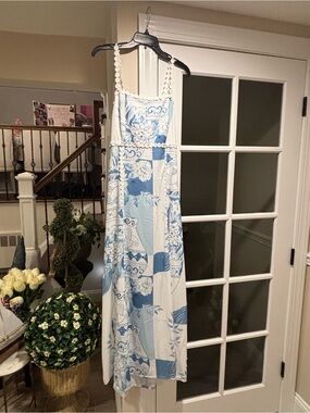 Women's Blue and White Floral Patchwork Maxi Dress -Vacation Dress Two sizes NWT